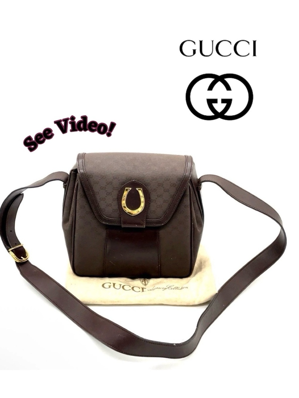 🦌 Auth Vintage Gucci Micro GG Chocolate Crossbody Satchel Bag w/Dustbag 🦌